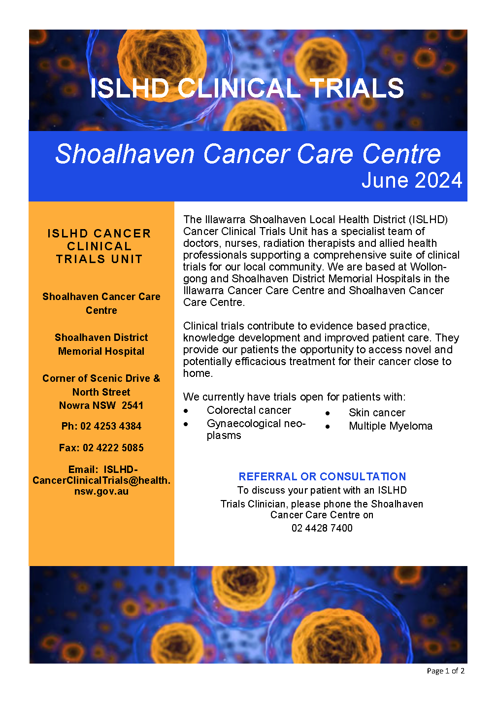 Cover of SCCC Oncology and Haematology newsletter